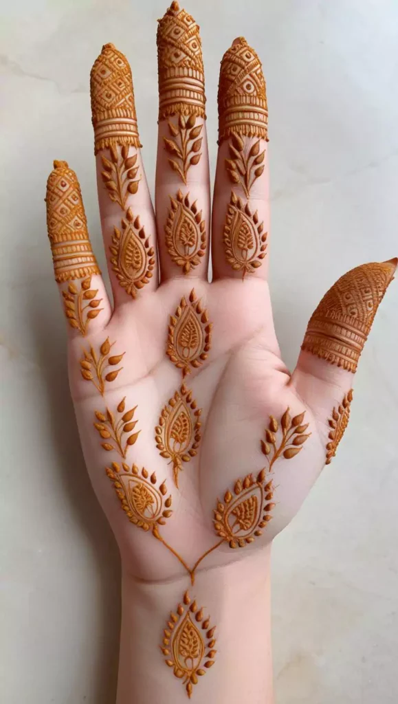 Intricate floral mehndi design with delicate leaves and flower petals