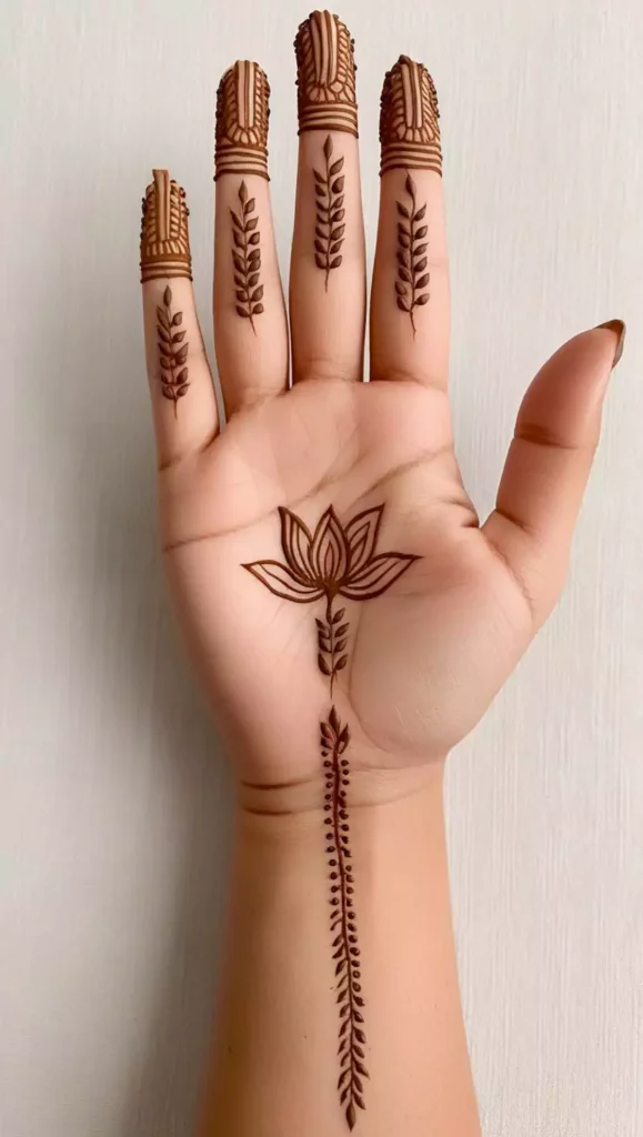 Simple floral front-hand mehndi design with small flowers and curved strokes