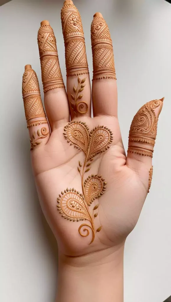 Minimalistic front-hand mehndi design with clean lines and geometric shapes