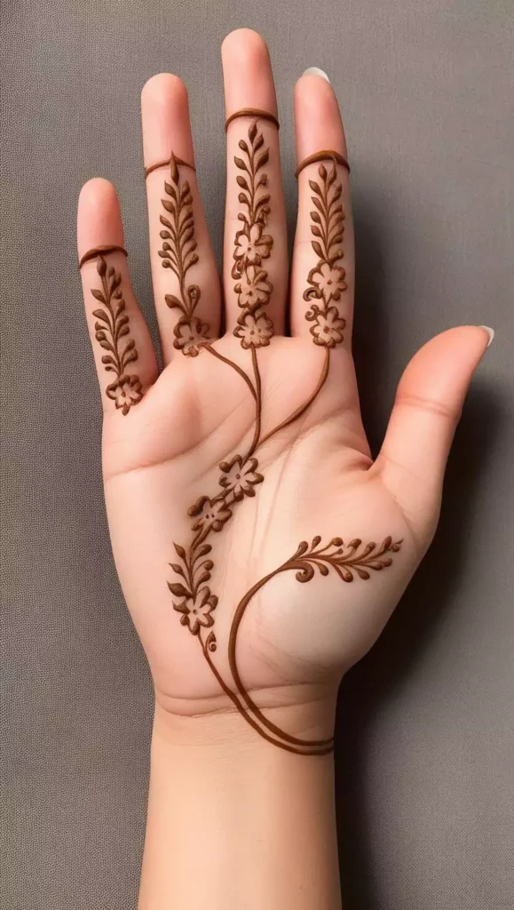 Soft and simple mehndi design with round floral elements and curved lines