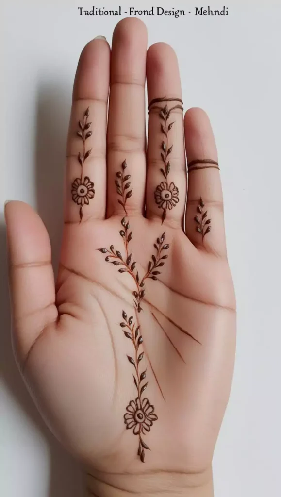 Simple front-hand mehndi featuring flowing lines and small geometric elements